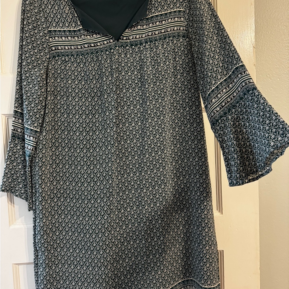Madewell Green and Gray Bell Sleeve Dress